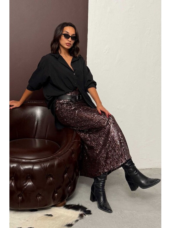 Pullu Etek - Koyu Kahve